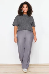 Curve Grey High Waist Wide Leg/Wide Leg Woven Fabric Trousers