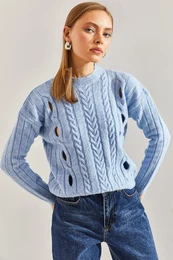 Women's Hair Braided Patterned Knitwear Sweater