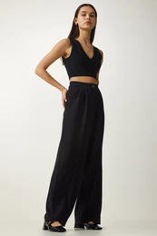 Happiness stanbul Women's Black Pleated Palazzo Trousers