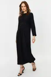 Pearly Black Waist Aerobin Woven Dress