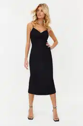 Black Fitted Woven Elegant Evening Dress