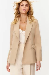 Light Brown Regular Lined Double Breasted Closure Woven Blazer Jacket