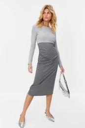 Gray Knitted Mixed Woven Dress