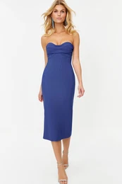 Saxe-fitting Corset Detailed Woven Elegant Evening Dress