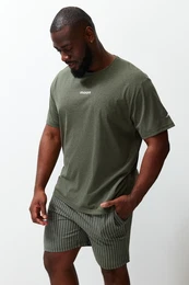 Khaki Plus Size Regular Fit Knitted Shorts Pajamas Set