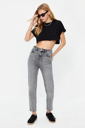 Anthracite High Waist Slim Mom Jeans