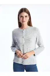 Crew Neck Plain Long Sleeve Women's Knitwear Cardigan