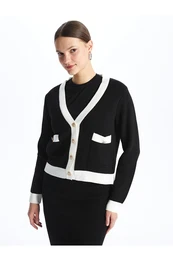 V-Neck Plain Long Sleeve Women's Knitwear Cardigan