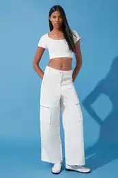 White Zipper Detailed High Waist Wide Leg Jeans