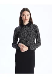 Women's Shirt Collar Patterned Long Sleeve Blouse
