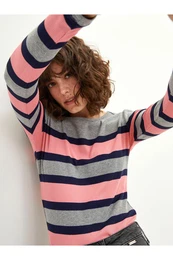 Crew Neck Striped Long Sleeve Women's T-Shirt