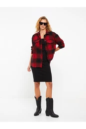 Button-Front Plaid Long Sleeve Women's Shirt Jacket