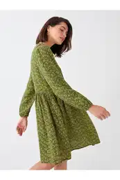 Crew Neck Floral Long Sleeve Muslin Women's Dress Mother Daughter Combination