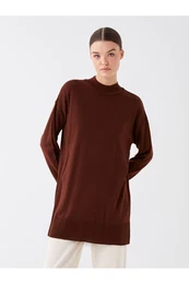 Half Turtleneck Plain Long Sleeve Women's Knitwear Tunic
