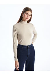 High Collar Plain Long Sleeve Women's T-Shirt