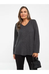 V-Neck Stone Printed Long Sleeve Women's Blouse
