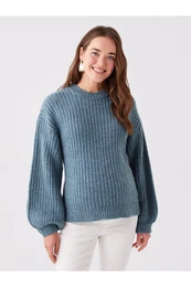 Crew Neck Self Patterned Long Sleeve Oversize Maternity Knitwear Sweater