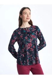 Tie-Up Collar Floral Long Sleeve Women's Blouse