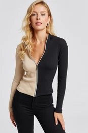 Women's Vanilla-Black Color Block Camisole Blouse