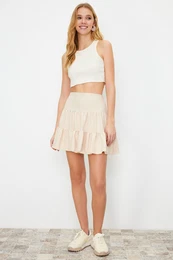 Beige Flounce Modal Content Mini Woven Skirt