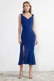 Saks Draped Knitted Elegant Evening Dress