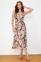 Multicolor A-line Animal Pattern Foil Printed Midi Woven Dress