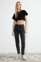 Black High Waist Slim Mom Jeans