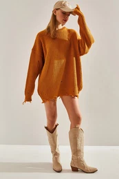 Women's Thessaloniki Knitted Openwork Detailed Oversize Knitwear Sweater