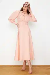 Pale Pink Eyelet Detailed Cotton Woven Dress