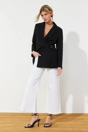 Black Woven Accessory Detail Regular Blazer Jacket