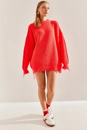 Women's Thessaloniki Knitted Openwork Detailed Oversize Knitwear Sweater