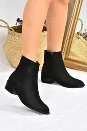 Women's Black Low Heel Daily Boots