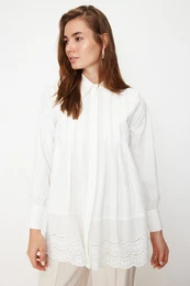 Ecru Brode Detail Cotton Woven Shirt