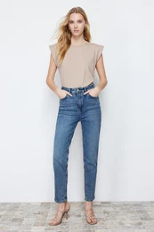Blue High Waist Slim Mom Jeans