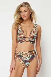 Abstract Patterned Knotted High Waist Hipster Bikini Bottom