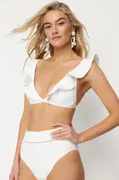 Ecru Triangle Frilly Bikini Top