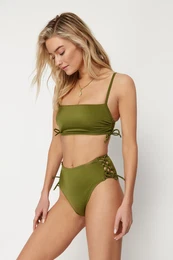 Khaki Piping High Waist Hipster Bikini Bottom