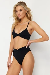Black Knotted High Waist Regular Bikini Bottom