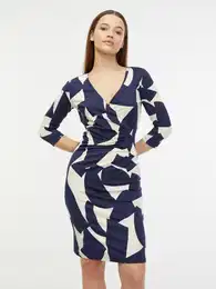 Cream-Blue Women's Patterned Sheath Dress - Women's