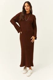 Women's Bitter Brown Hair Braided Long Knitwear Dress