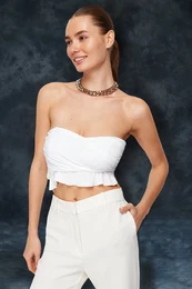 Bridal White Crop Frilly Knitted Bustier