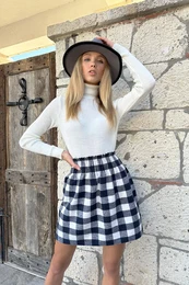 Trend Alaat Stili Women's Navy Blue Waist Gimped Cachet Mini Skirt