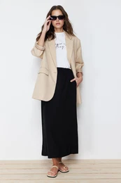 Black Pocket Detailed Elastic Waist Knitted Skirt