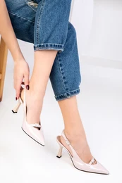 Nude Patent Leather Women's Classic Heeled Shoes 18773