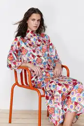 Multicolored Floral Patterned Satin Woven Dress