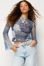 Modr Pnov Pilhav Streov Pleten Halenka s Detaily z Soviny na Rukvech