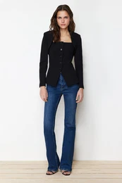 Black Bolero Detail Woven Blazer Jacket