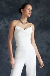 Bridal White Crop Woven Bustier