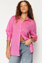 Pink Striped Oversize Wide Fit Textured Woven Shirt