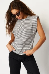 Multi Color 100% Cotton Striped Wadding Look Basic Crew Neck Knitted T-Shirt